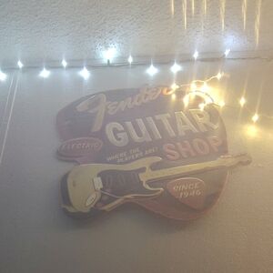 Fender Guitar Shop Sign - Yellow and Red
